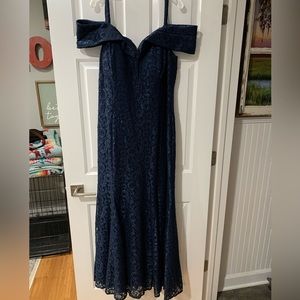 R&M Richards cold shoulder floor length gown